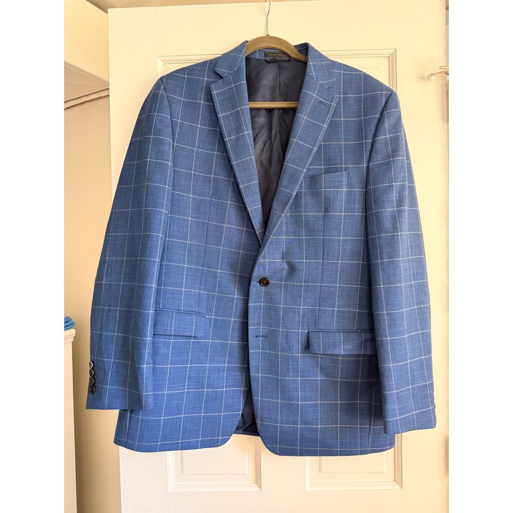 Lauren Ralph Lauren Mens Blue Windowpane Plaid Two Button Blazer Jacket 42L